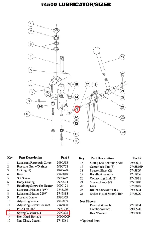 Rondella a molla Lyman per LS 4500. Rondella a molla originale di ricambio #2990202.